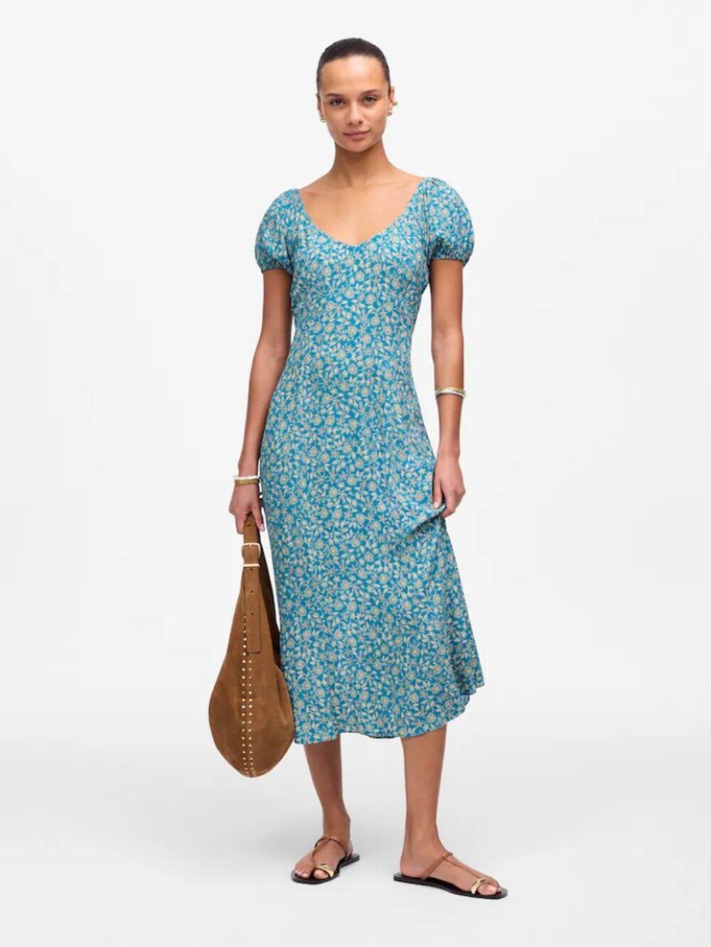Madewell Cap-Sleeve Midi Dress in Eloise Ditsy Floral size 8